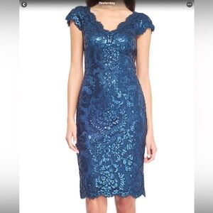Tadashi Shoji Lace V Neck Cap Sleeve Dress Size 4